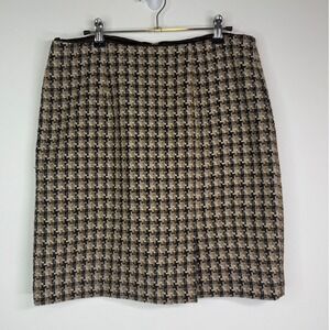 Caslon Skirt Women's 12 Wool Blend‎ Houndstooth Career Pencil Tweed Brown Tan